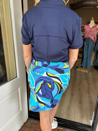 Turquoise and Navy Print Skort 3