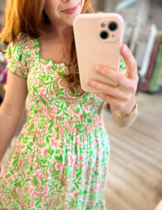 Lime Green and Pink Print Dress 2