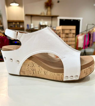 Corkys White Leather Carley Wedge Sandals