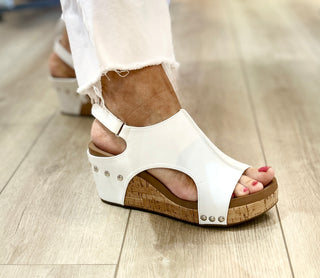 Corkys White Leather Carley Wedge Sandals
