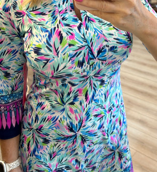 Julie Multi Abstract Floral Split Neck Shift Dress