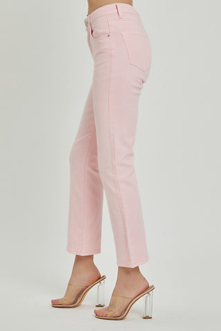 Risen Jeans Soft Pink Distressed Straight Jeans Side View
