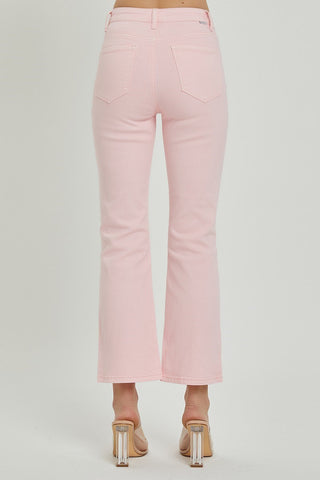 Risen Jeans Soft Pink Distressed Straight Jeans Back View