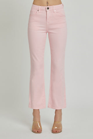 Risen Jeans Soft Pink Distressed Straight Jeans Front View