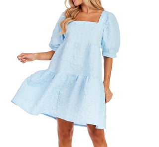 Baby Blue Puff Sleeve Tiered Midi Dress