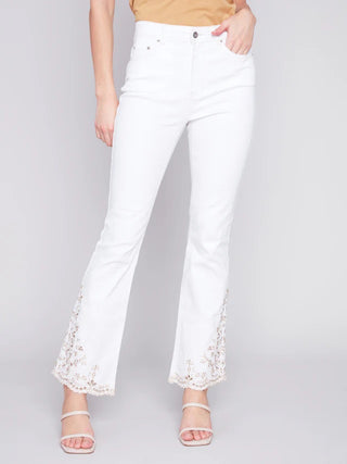Charlie B White Embroidered Bootcut Leg Pant