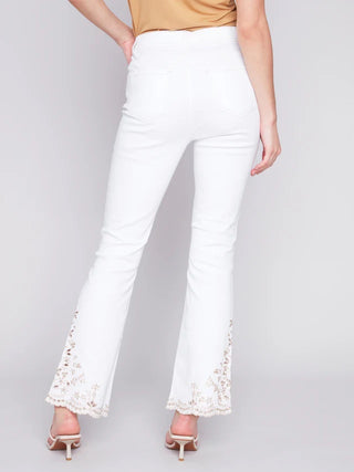 Charlie B White Embroidered Bootcut Leg Pant
