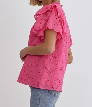 Pink Eyelet Short-Sleeved Blouse Side View