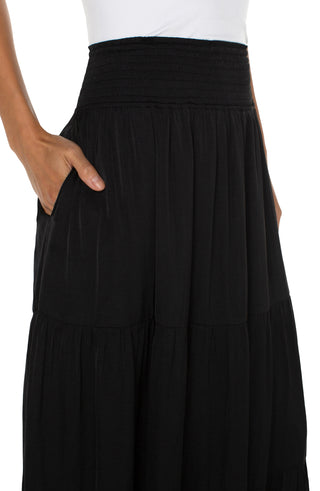 LIVERPOOL Tiered Woven Maxi Skirt with Smocked Waist