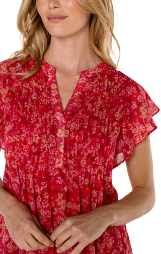 LIVERPOOL Floral Double Flutter Sleeve Blouse with Pintucks