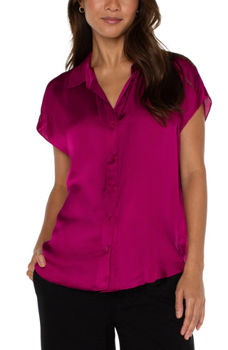 LIVERPOOL Fuchsia Kiss Dolman Sleeve Blouse with Collar and Button Front