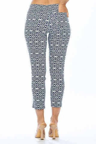 Claudia Navy/White Woven Twill Cropped Legging Back View