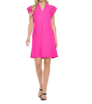 Tracy Pink Ruffle Cap Sleeve Dress Front View
