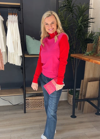 Red and Pink Valentines Turtle Neck Lightweight Sweater