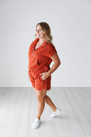 Rust Burnt Orange Ribbed Top and Shorts Set