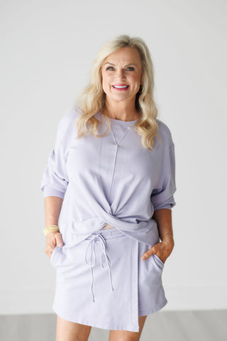 Lavender Purple Front Twist Top and Wrap Mini Skort Set