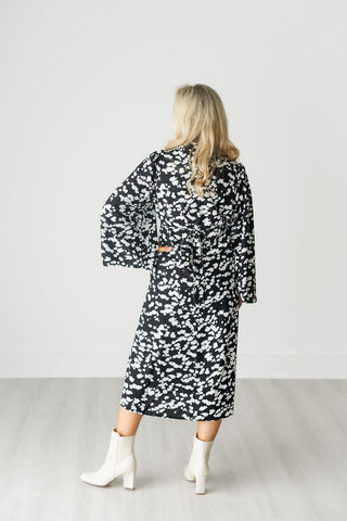 Black Dot Print V-Neck Maxi Dress