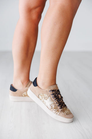 Corkys Another Round Tan with Gold Sequin Sneakers