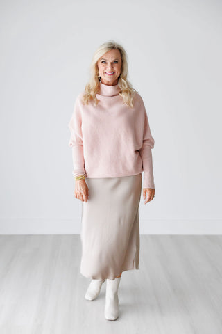 Peach Slouch Neck Dolman Pullover Sweater