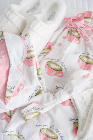 PJ SALVAGE Love 'U' So Matcha Coffee Cozy Flannel PJ 3 Pc Set