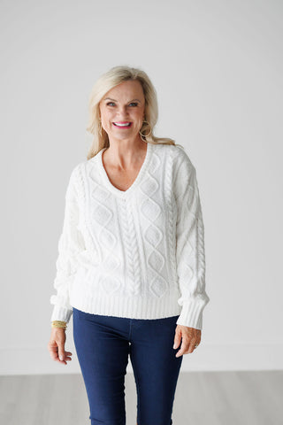 PJ SALVAGE Chenille Cozy SOFT Cable V-Neck Sweater