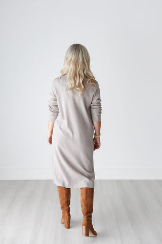 Khaki Taupe Casual Turtle Neck Sweater Dress - Harlynn & Gray