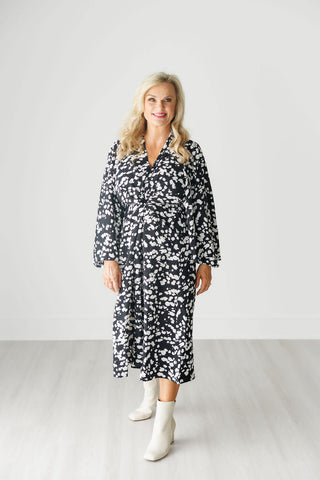 Black Dot Print V-Neck Maxi Dress