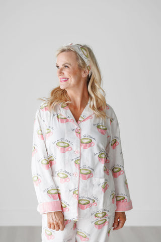 PJ SALVAGE Love 'U' So Matcha Coffee Cozy Flannel PJ 3 Pc Set