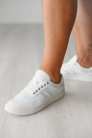 Corkys White Rizz Sneakers with Subtle Metallic Stripes - Tennis Shoes