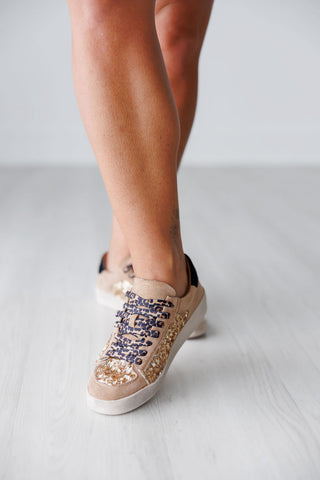 Corkys Another Round Tan with Gold Sequin Sneakers