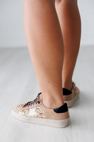 Corkys Another Round Tan with Gold Sequin Sneakers