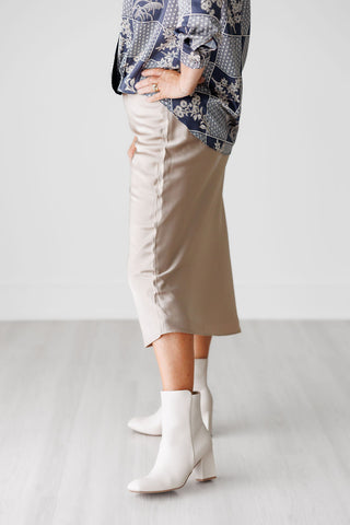 Taupe Satin Bias Midi Skirt