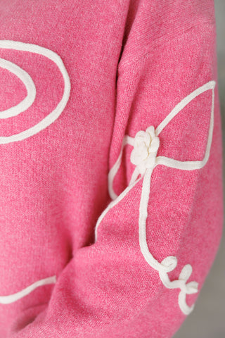 Pink Sweater with Ecru Bow Adorned Detail