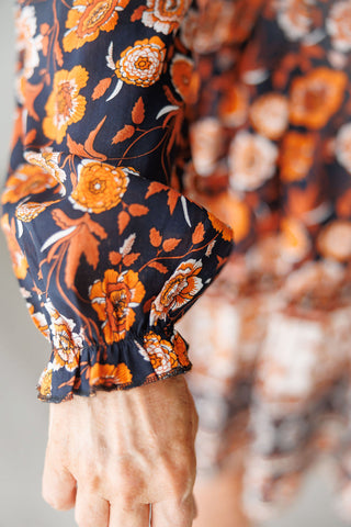 Autumn Fall Colors V-Neck Floral Dress