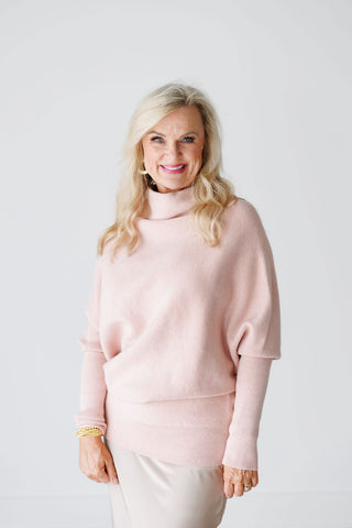 Peach Slouch Neck Dolman Pullover Sweater