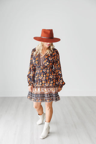 Autumn Fall Colors V-Neck Floral Dress