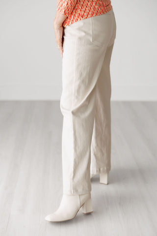 Acid Wash High-Waisted Wide Leg Pants in Sand