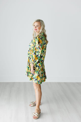 Fall Colors Geometric Print Satin Tiered Dress