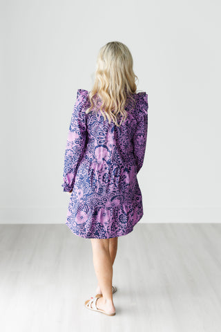 Mixed Print Flutter Ruffle Long Sleeve Dress