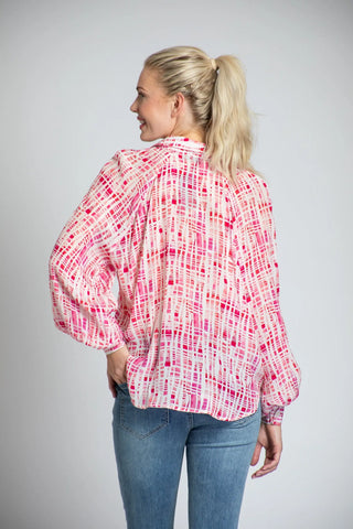 Pink V-Neck Balloon Sleeve Blouse APNY