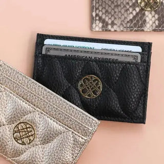 Quilted Designer Card Holder Wallet Vegan Leather