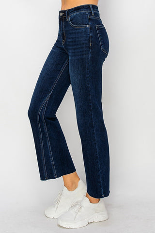 Mid Rise Leg Seam Detailed Ankle Flare Jeans - Dark Blue