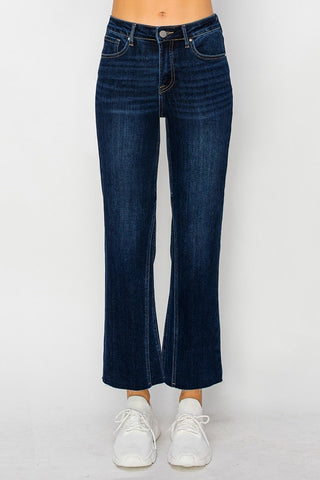 Mid Rise Leg Seam Detailed Ankle Flare Jeans - Dark Blue