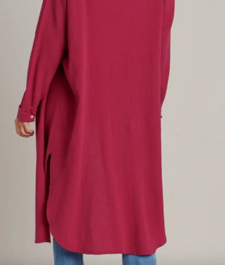 Raspberry Cotton Gauze Button Down Shirt Maxi Dress - Harlynn & Gray