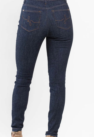 Judy Blue Classic Dark Blue Denim Jeans with Embroidered Pockets - Harlynn & Gray