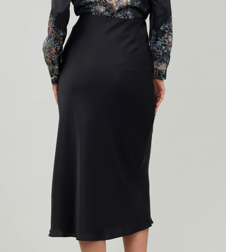 Black Satin Bias Midi Skirt