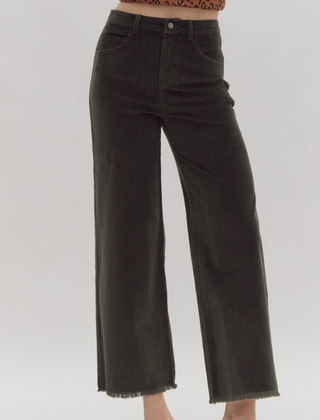 Corduroy High Waisted Wide Leg Pants Fringe Bottom