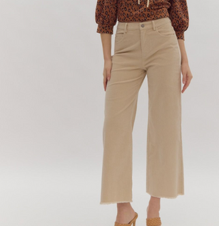 Corduroy High Waisted Wide Leg Pants Fringe Bottom