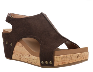 Corkys Chocolate Brown Faux Suede Carley Wedge