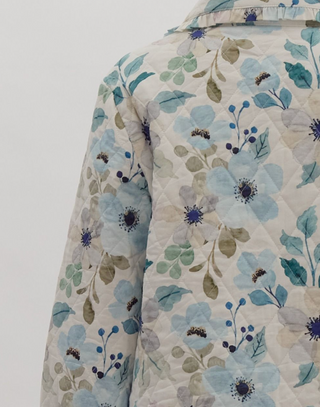 Cream, Blue and Teal Floral Print Diamond Quilted Jacket